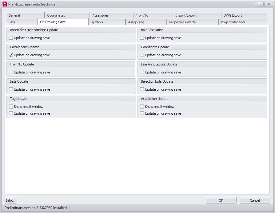 PET Settings OnDrawingSave