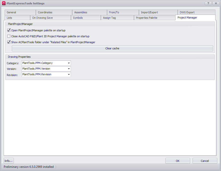 PET Settings ProjectManager