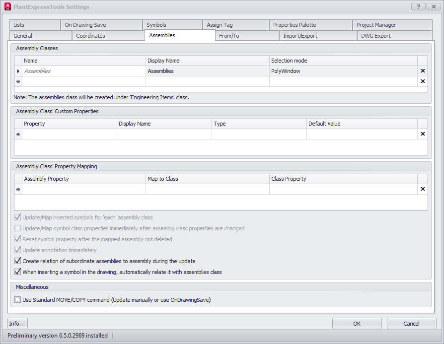 PET Settings Assembly